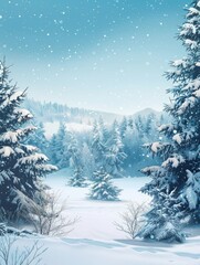 Naklejka premium Frosty winter landscape in snowy forest Christmas background hyper realistic 