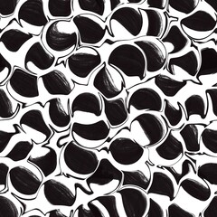 Seamless abstract geometric pattern. Black, white. Lines, stains, ovals, dots. Digital brush strokes. Design for textile fabrics, wrapping paper, background, wallpaper, cover.