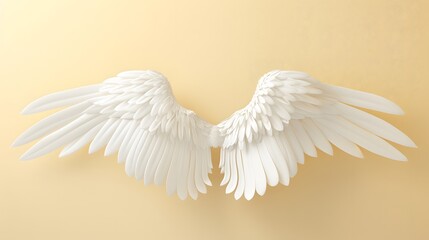 Fototapeta premium White Angel Wings on Yellow Background