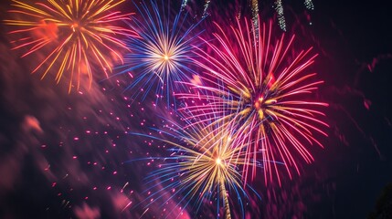 Naklejka premium Vibrant colorful fireworks display, photography series capturing the beauty of diversity in everyday life