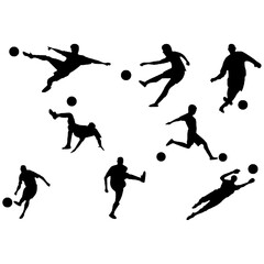 Set of boys soccer player silhouettes.