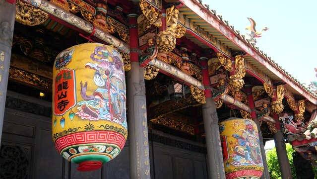 Lanterns at Lungshan Temple, Taipei, Taiwan. It is a famous tourist attraction in Taipei.