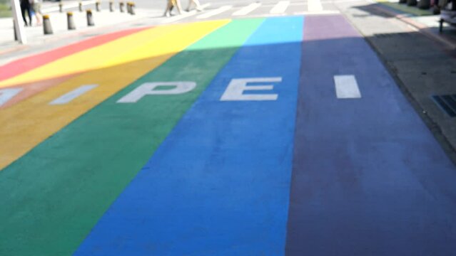 Rainbow Crossing at Ximending, Taipei, Taiwan. Rainbow Crosswalk at the famous place of Ximending. 