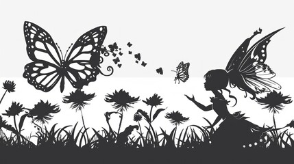 cute fairy and butterfly silhouette. vector