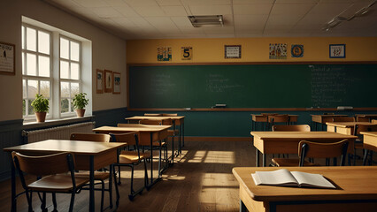 A vibrant school theme background featuring books, pencils, and chalkboards, capturing the excitement of learning and education, Education, school, book, study