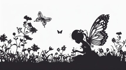 cute fairy and butterfly silhouette. vector