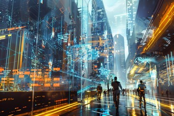 Futuristic Cityscape with Advanced Technology and Seamless Ultra-Fast Mobile Connectivity