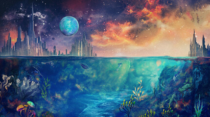 Fototapeta premium futuristic city with underwater alien ocean