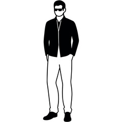 A business man stand with sun glass vector silhouette, isolated white background