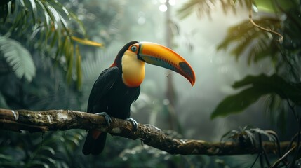 Obraz premium Colorful Toucan Perched on Branch Nature Photography
