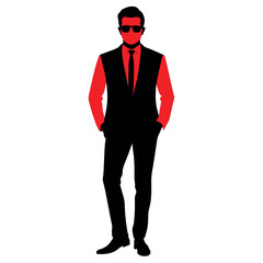 A business man stand with sun glass vector silhouette, isolated white background