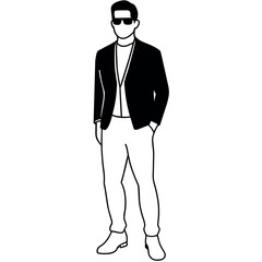 A business man stand with sun glass vector silhouette, isolated white background