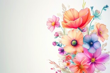 Colorful assorted wildflowers, Vector illustration of a flower bunch with a variety of blooms against a pure white backdrop