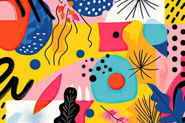 Colorful abstract shapes pattern, Vector illustration of a happy and vibrant background with playful shapes and patterns