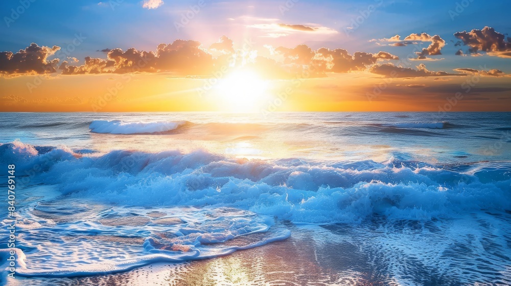 Poster deep blue pacific ocean waves at sunrise, website banner and background - Posters