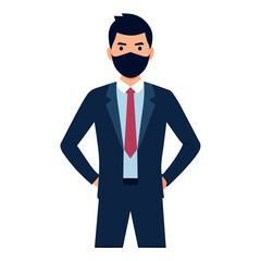 A business man stand with wearing mask on face vector silhouette