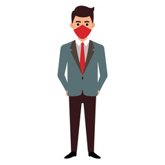 A business man stand with wearing mask on face vector silhouette