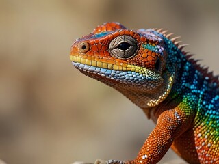 Obraz premium A kaleidoscope of colours swirl around a stunning lizard, its scales shimmering in the bright light.