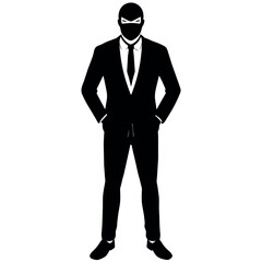 A business man stand with wearing mask on face vector silhouette