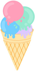 여름 summer 여름음식 여름간식 콘아이스크림 딸기맛 민트맛 포도맛 슈팅스타 일러스트