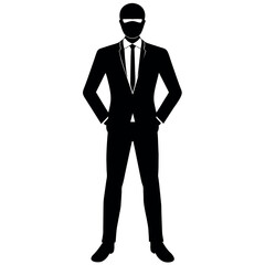 A business man stand with wearing mask on face vector silhouette