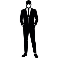 A business man stand with wearing mask on face vector silhouette