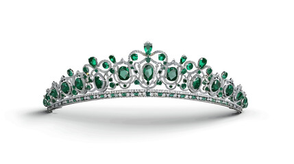 white gold tiara with green emeralds isolated on white background © Rocky Graphics