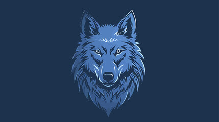 wolf head hand drawn logo design illustration on a bule background ai image