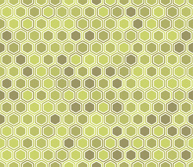 Hexagon pattern. Bold rounded hexagons mosaic pattern with inner solid cells. Olive color tones. Hexagon cells. Tileable pattern. Seamless vector illustration.