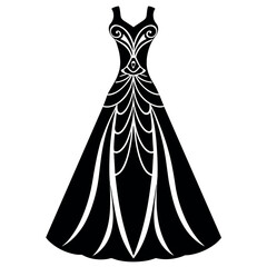 a complete gown dress mockup vector silhouette, white background