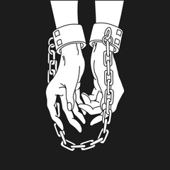 Line art, hands break the chain. The concept of human trafficking. Illustration, vector.