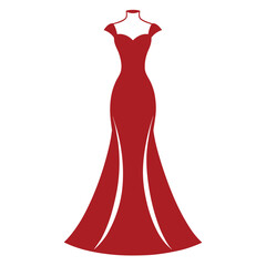 a complete gown dress mockup vector silhouette, white background