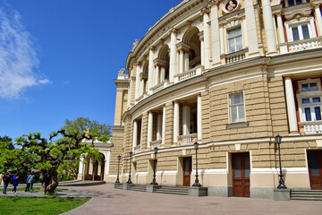 Fototapeta premium Opera Theatre, National Academic Theater. a large beautiful building. European city. street in Odessa, famous place. resort town, summer time. tourism, travel. 