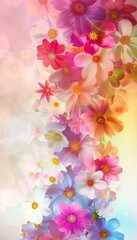 Obraz premium Vertical Banner with Cascading Colorful Flowers and Gradient Background for Promotional Materials