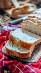 White Bread Sliced on a Chopping Board