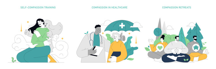 Compassion Focused Therapy. Flat Vector Illustration