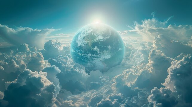A stylized 3D depiction of a digital globe enveloped in clouds, representing the global reach and impact of digital innovation.