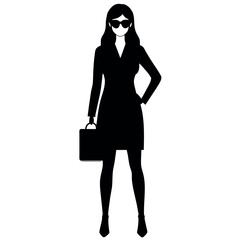 A professional business woman stand with wearing sunglass vector silhouette