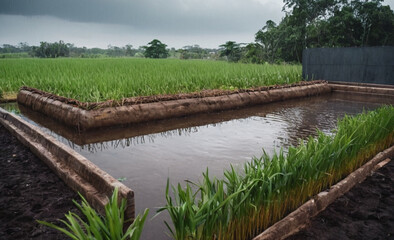 Fototapeta premium Water Harvesting Landscape Recycle System for Stormwater, Rainwater, and Wastewater Combined with Landscape Design