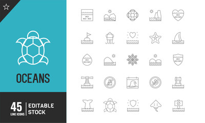 World Oceans Day editable line icon set. Vector illustration. 