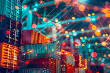 Abstract Representation of Global Container Shipping Network with Vibrant Nodes and Connections for Digital Design