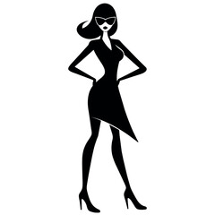 A stylish woman standing pose vector silhouette, white background