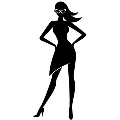 A stylish woman standing pose vector silhouette, white background