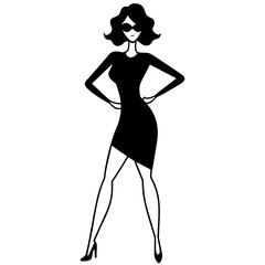 A stylish woman standing pose vector silhouette, white background