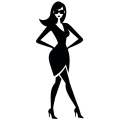 A stylish woman standing pose vector silhouette, white background