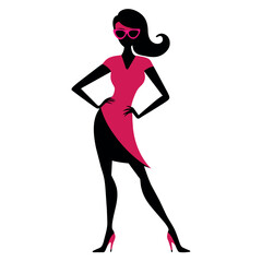 A stylish woman standing pose vector silhouette, white background