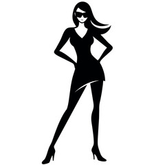 A stylish woman standing pose vector silhouette, white background