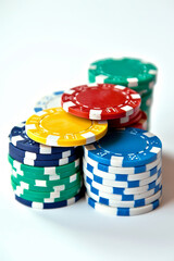 Colorful casino chips isolated on white background