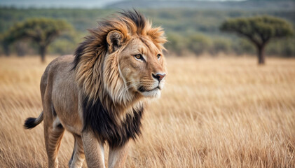 Obraz premium Lion King Walking photo.(Good looking hair)
