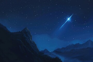 A bright star shining high above a mountain landscape - Powered by Adobe